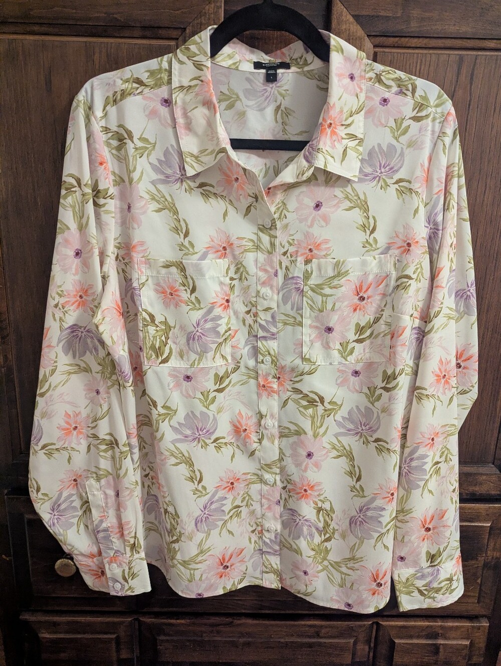 Express Satin Floral Portofino Button-Down